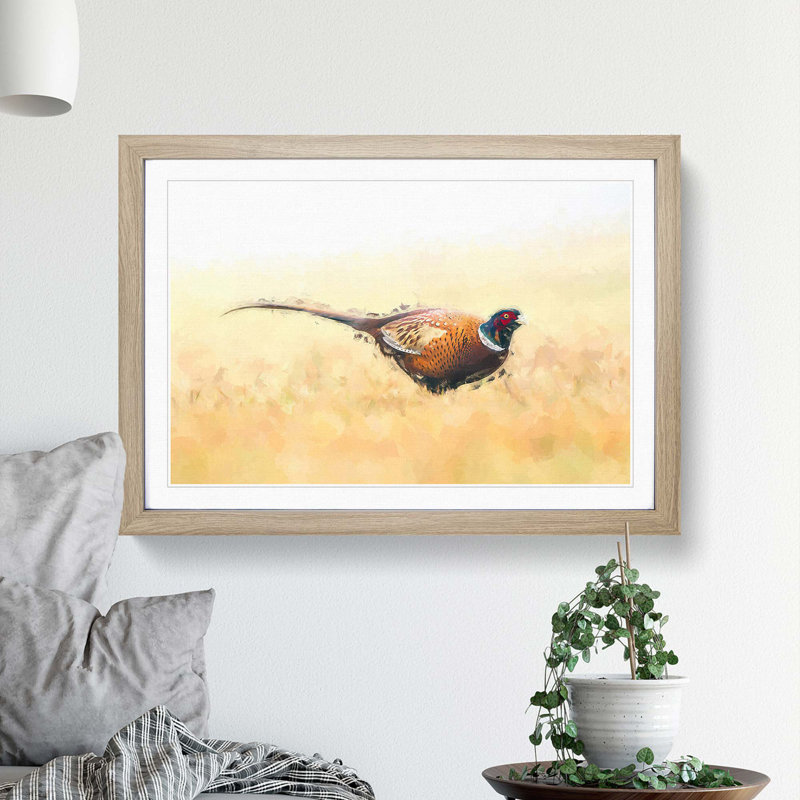 A Pheasant Bird in Abstract - Picture Frame Painting Print, 36cm H x 48cm W x 2cm D, Oak Framed