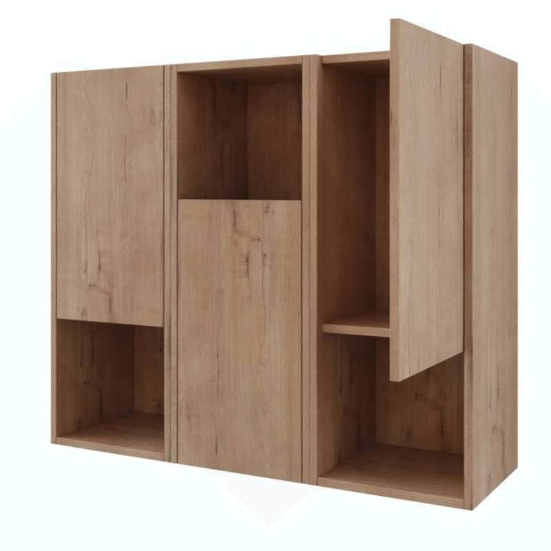 Armoire de salle de bain latérale, portes à fermeture douce, conception à fixation flottante, Brun