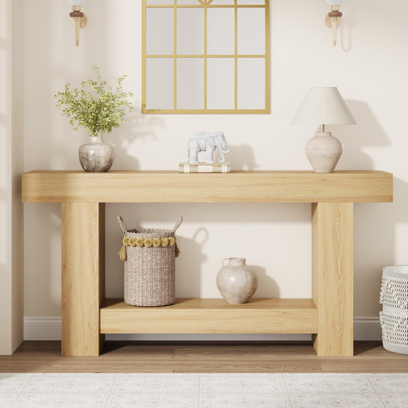 Console de ferme avec rangement ouvert à 2 niveaux, Burlywood, 63''