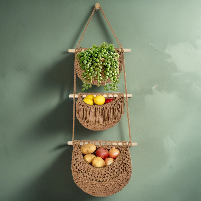 Ensemble de paniers à fruits suspendus à trois niveaux Boho