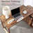 L - Shaped Reversible Computer Desk With Sliding Barn Door Storage Credenza, Distressed Wood Home Office Workstation-141639480