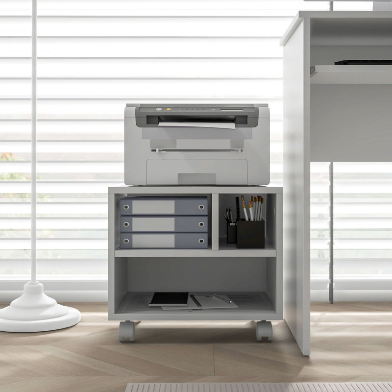 Printer Stand with Storage Printer Cart on Wheels for Home Office, White