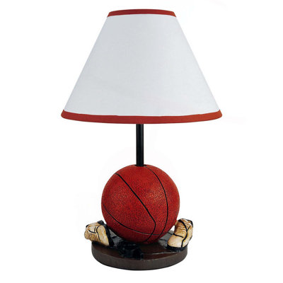Lampe de table haute 15 po en polyrésine, forme de ballon de sport, abat-jour cône en lin