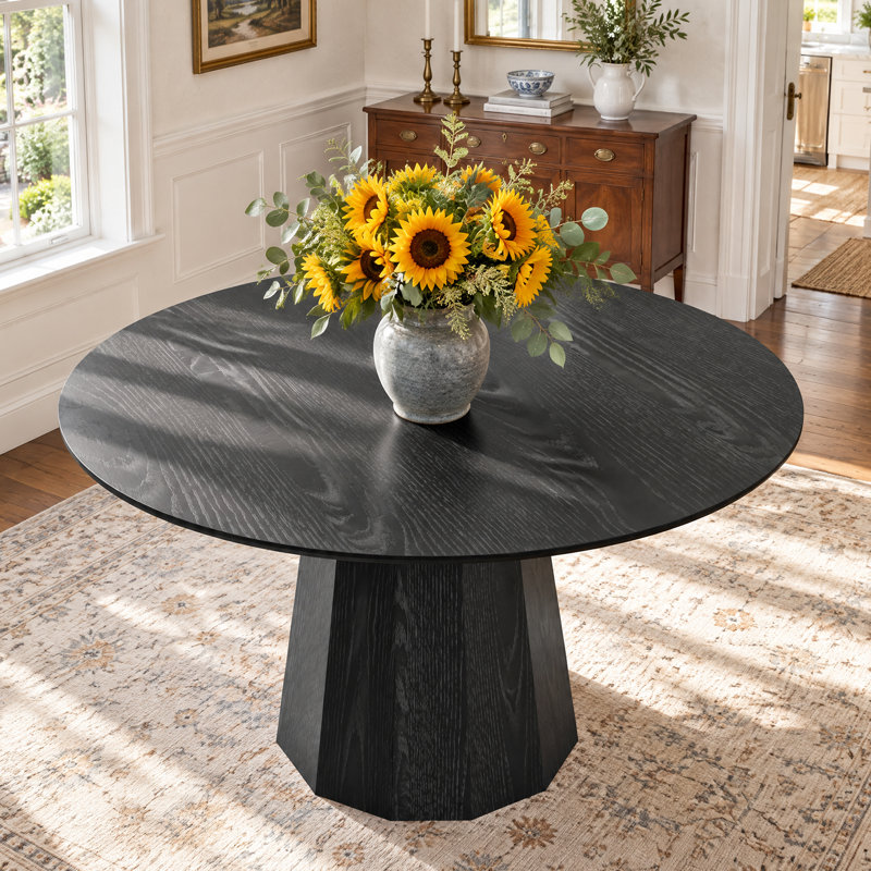 Table de salle à manger en bois massif, H 30 po x L 46 po x l 46 po, Noir, noir, noir, noir