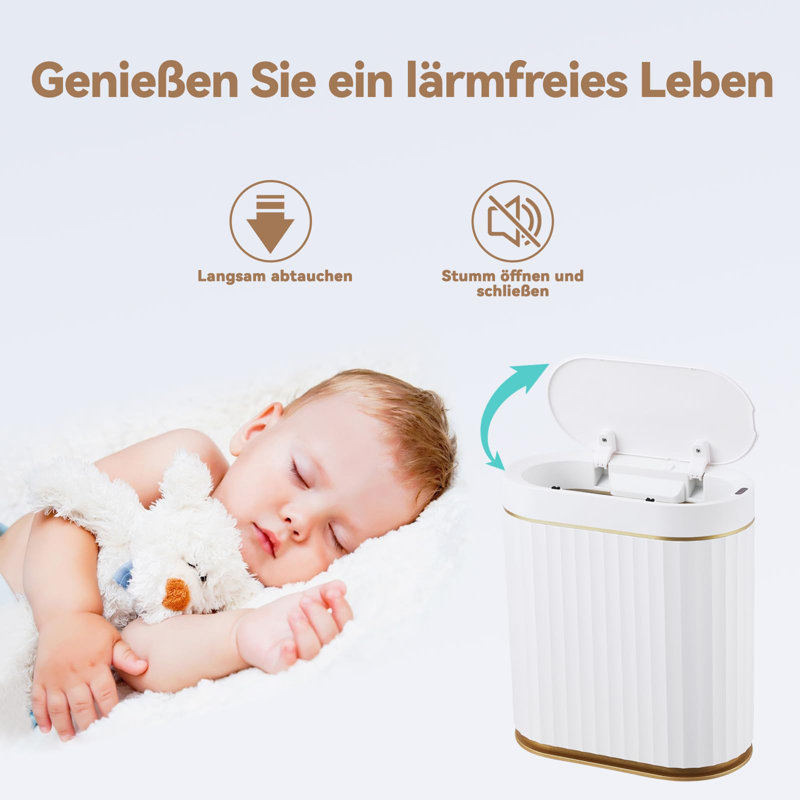Golden White Oval Touchless Automatic Trash Can, 10L