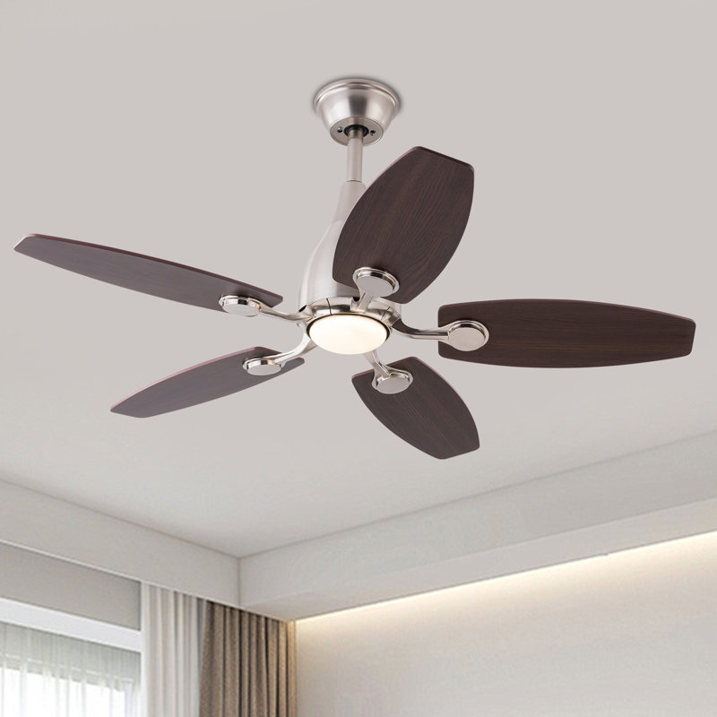 5 - Blade 42Inch Propeller Ceiling Fan with Remote Control and Light Kit Included, Silver