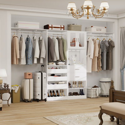 80"-120" Closet System With Door And Wooden Drawers(Adjustable Width)