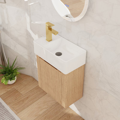 Meuble-lavabo flottant simple 18 po avec lavabo en céramique, meuble-lavabo mural 1 porte
