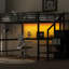 Lit mezzanine double en métal de couleur noire avec bureau, escalier de rangement, garde-robe et conduit, moderne et pratique