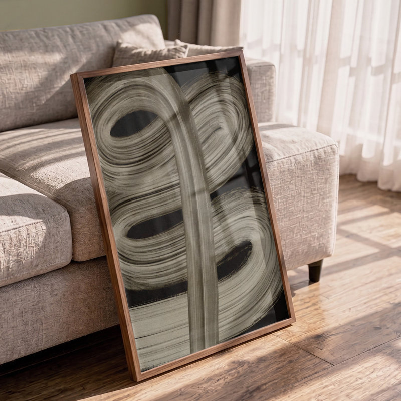 Flowing Strokes Print, 24 × 36, Framed Print, Brown