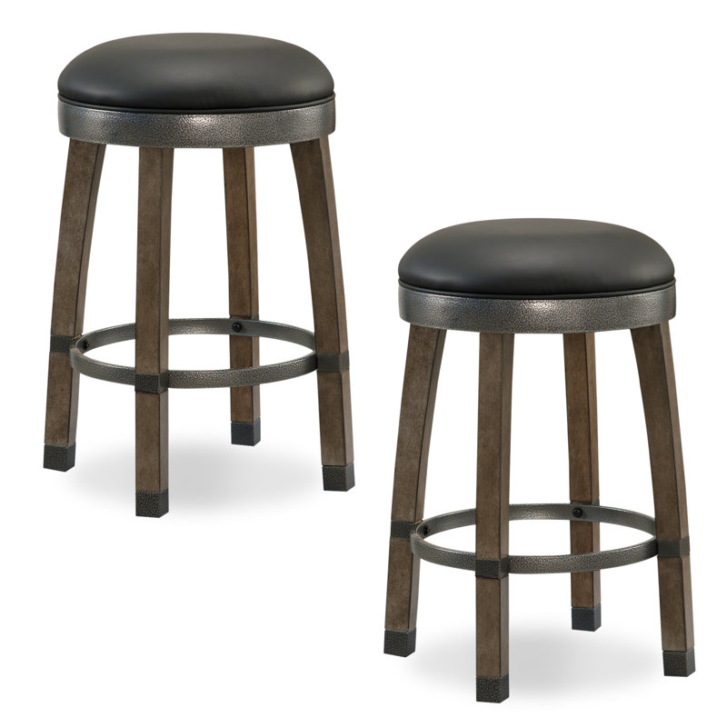 Coomes Swivel Upholstered Counter Stool with Solid Wood Frame, Grey / Black, Counter Stool (26" Seat Height)