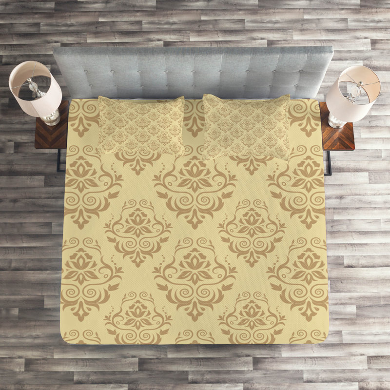 King Size Beige Polyester Bedspread Set with Shams