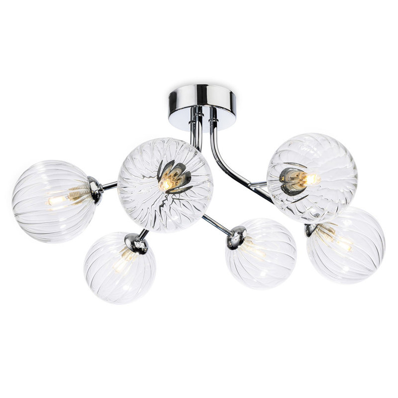 Glass Flush Mount, Transparent, Clear, Chrome