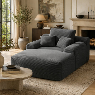 Méridienne convertible moelleuse avec accoudoirs larges et coussins décoratifs, fauteuil confortable avec canapé-lit sans os, pour salon, chambre à coucher, sans assemblage requis, gris velours côtelé