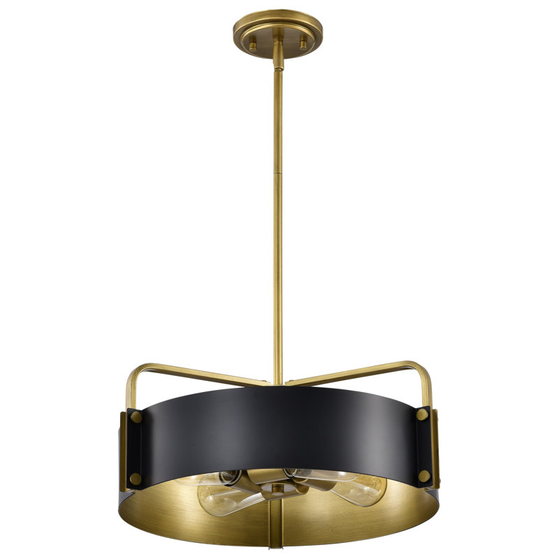 Luminaire suspendu tambour 4 lumières Malwine, Noir mat