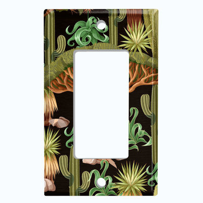 Metal Light Switch Plate Outlet Cover (Green Tree Desert Palm Plants Black  - Single Toggle)