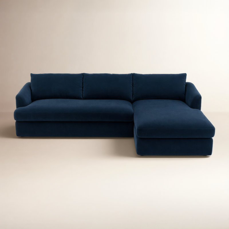 Alameda 109" W Velvet L-Shaped Sectional, Right Hand Facing, Pacific Velvet