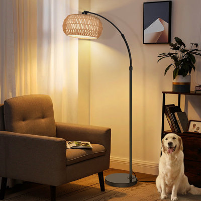 Rattan Floor Lamp Modern Black Standing Floor Lamps with Remote Control Dimmable