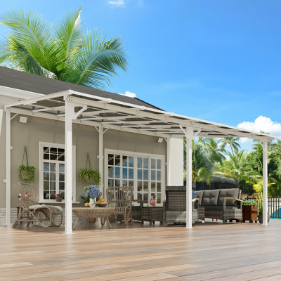 Yardgrace Sloped Roof Wall Mounted Aluminum Pergola With Solar Light