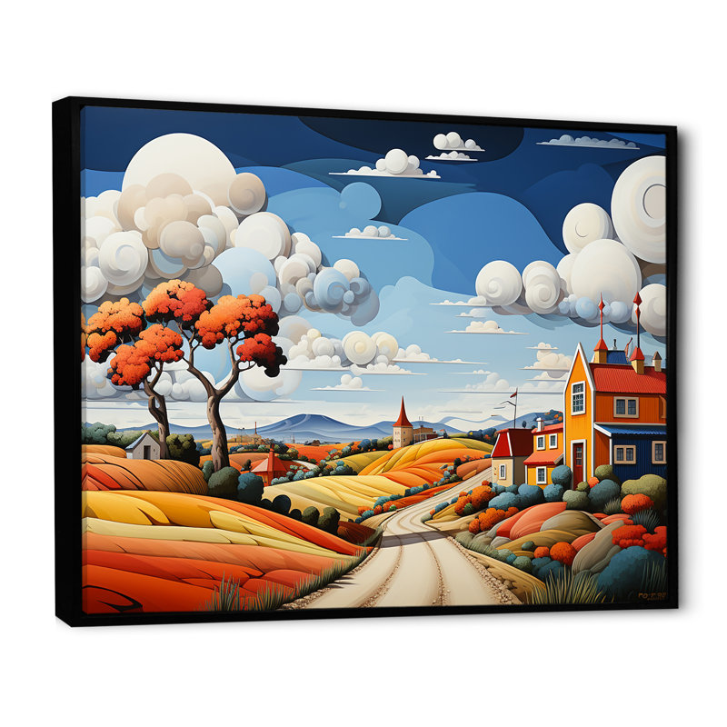 De Stijl Style County Side II - campagne, reproduction d'art sur toile, Cadre flottant noir, H 34 po x l 44 po x P 1,5 po