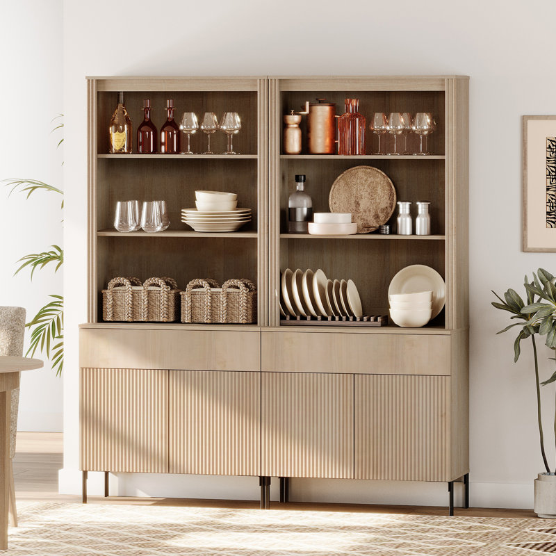 Ensemble de 2 garde-manger cannelés de 71,6 po de hauteur, ensemble de 2 présentoirs en bois avec portes et tablettes réglables, armoire moderne polyvalente pour la salle à manger et la chambre à coucher
