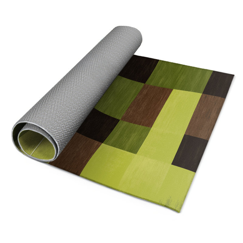 Tapis d'intérieur et d'extérieur à carreaux vert, Rectangulaire 3 pi x 5 pi