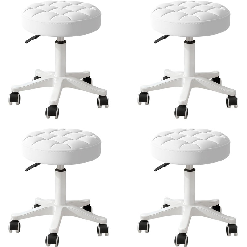 XUEGW, ensemble de 4 tabourets roulants à hauteur réglable sans accoudoirs en similicuir pour le bureau, blanc, Blanc