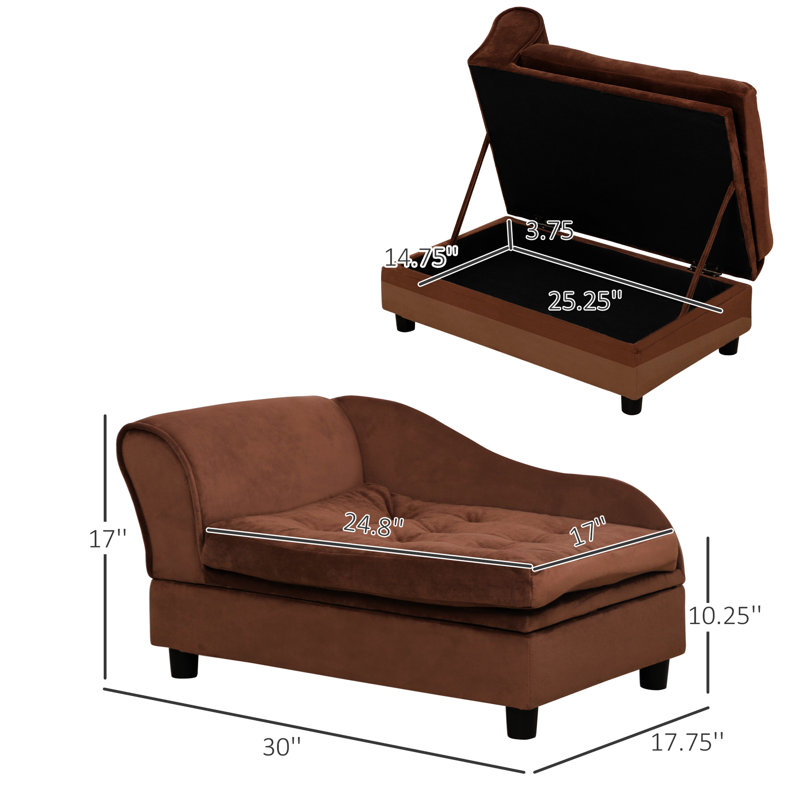 Moderne pour petits chiens, coffre caché, coussin en mousse de 3 po, petit lit pour chien brun avec rangement, mobilier, confortable,