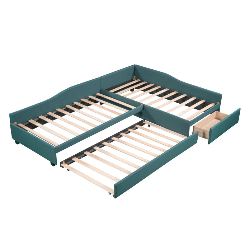 Lit de jour rembourré simple avec lit gigogne et tiroir - Lit pratique pour les chambres d'amis, Vert