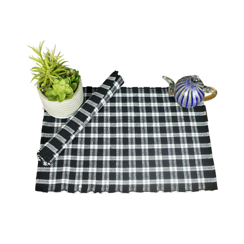 Ensemble de 6 napperons Bludabu, À damier, Noir