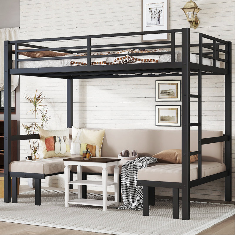Functional Metal Bunk Bed With Safety Rails For Bedroom, Full