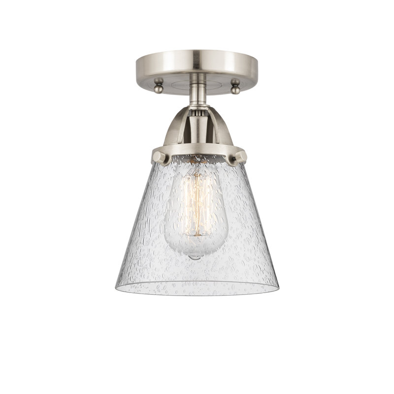 Plafonnier semi-encastré en verre à DEL, Grainé, H 9,25 po x l 6,25 po x P 6,25 po, Nickel satiné brossé