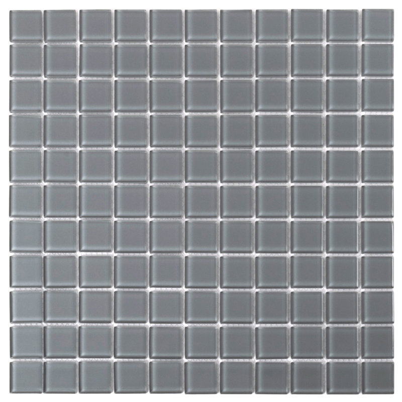 1" x 1" Polished Glass Mosaic Tile, Dark Gray
