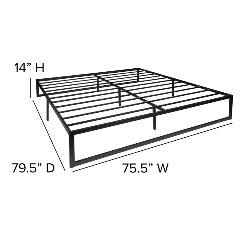 King Black Metal Platform Bed Frame with Memory Foam Mattress