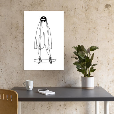 Cool Skater Ghost Contemporary Minimalist Modern Wall Art Print 1 Piece Wrapped Canvas Wall Art