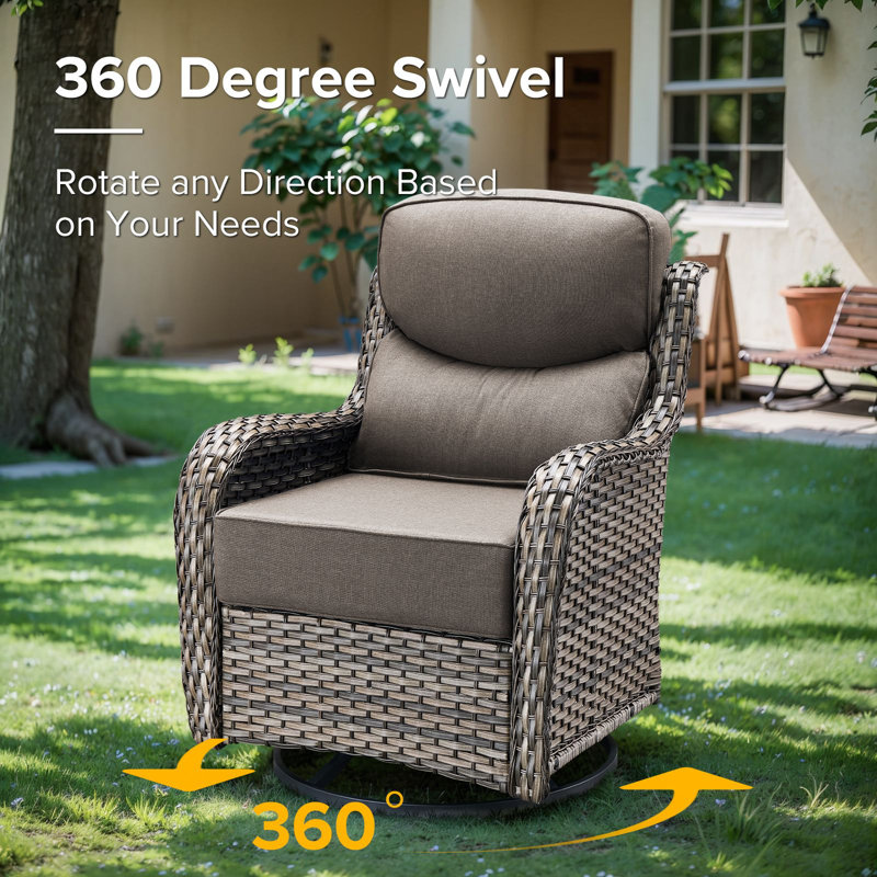 5 - Person Luxury Wicker Patio Furniture Set With Coffee Table & 6-Inch Extra-Thick Cushion Swivel Chairs, Side Table, Gray