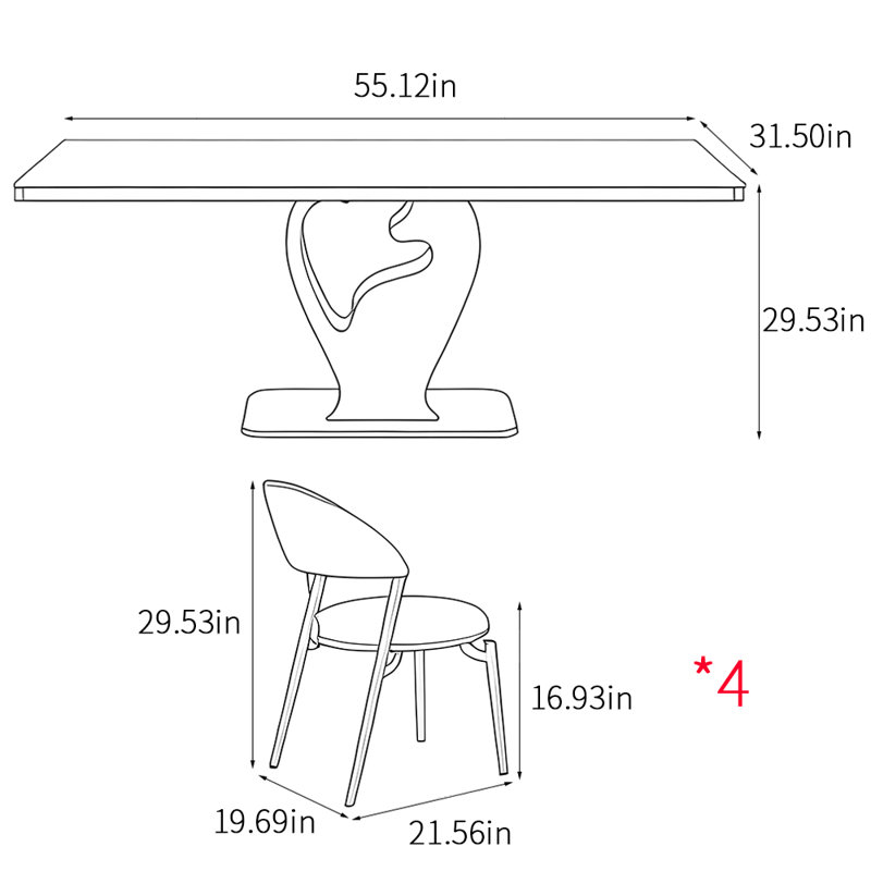 Light luxury style modern dining table sets, Black, 29.53"H x 55.12"L x 31.5"W