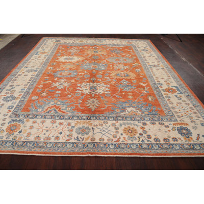 Tapis décoratif en laine noué à la main de conception unique 8 pi 9 po x 10 pi 5 po New Age Khotan
