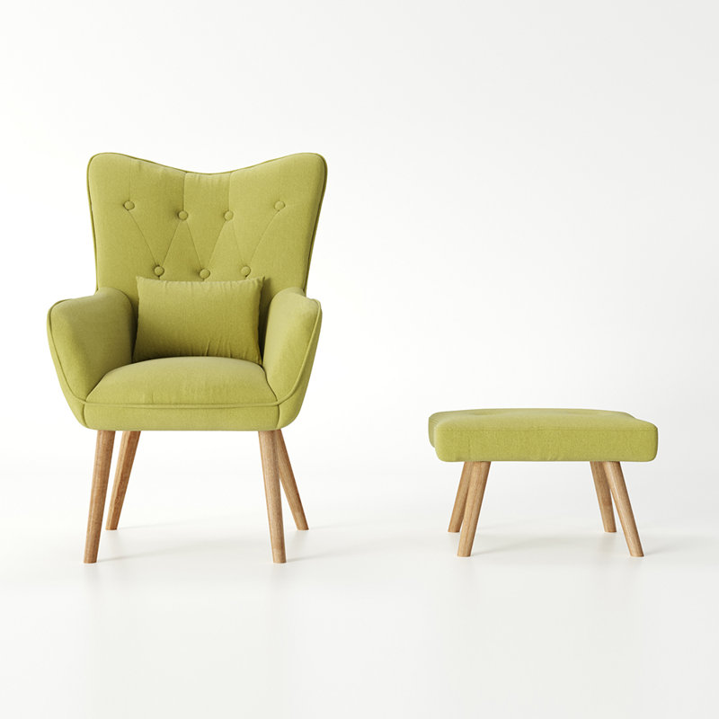 Georgia Upholstered Wingback Chair with Footstool, Green