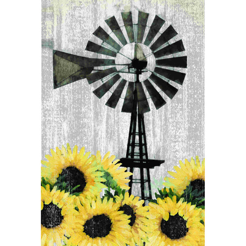 Tournesol moulin à vent blanc - peinture sur toile tendue, H 18 po x l 12 po