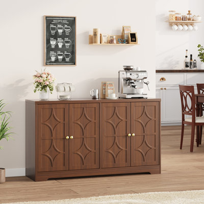 Buffet de 55 po avec tablettes réglables, armoire à café en bois avec rangement pour la cuisine, la salle à manger et le salon