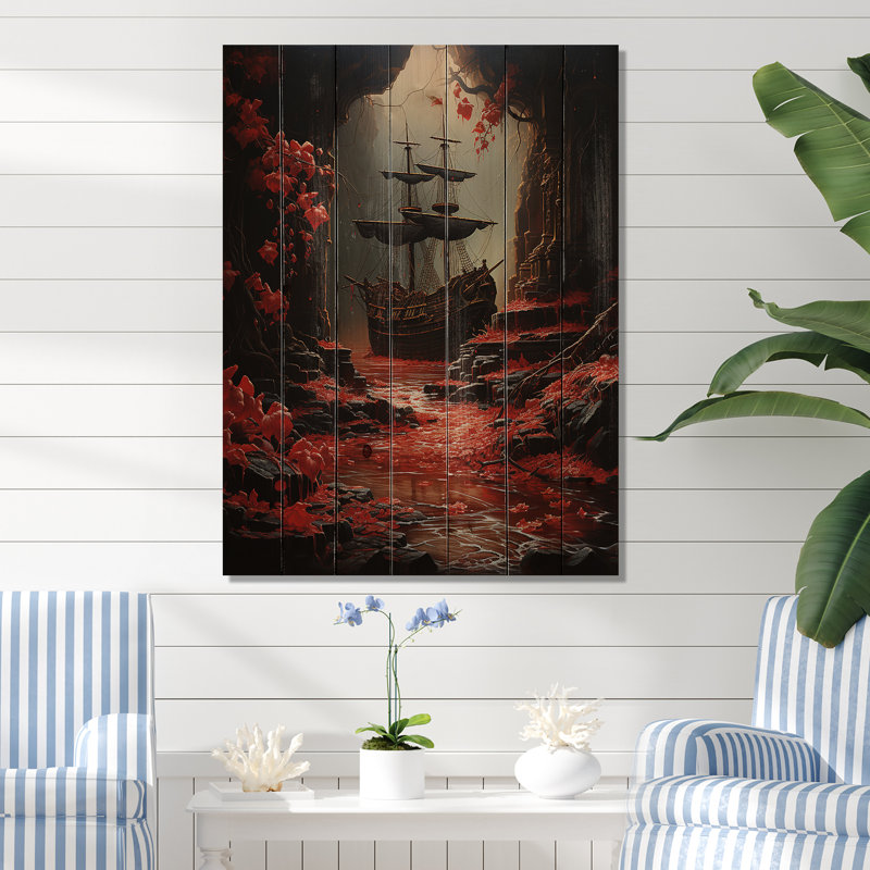 «Buccaneer Rogues Ship - Pirate», art sur bois de pin naturel, H 20 po x l 10 po