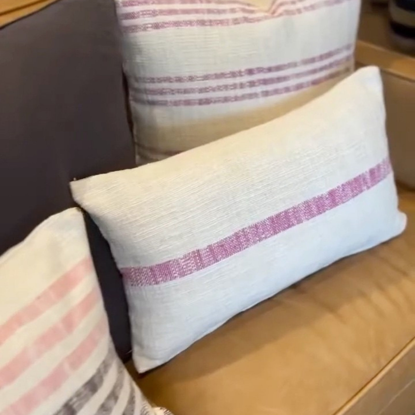 20" x 12" Cotton Pillow Cover, Beige/Purple