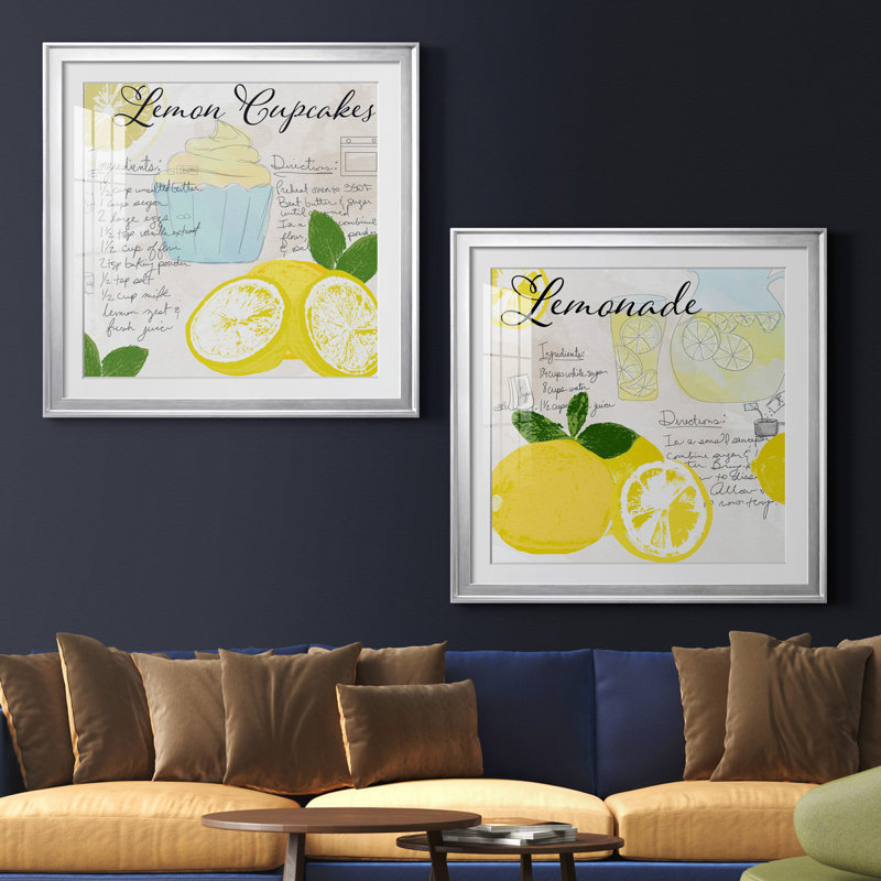 «Lemon Cupcakes», ensemble de 2 reproductions d'impressions, Papier avec cadre argenté, Blanc, H 26,5 po x l 53 po x P 1,5 po
