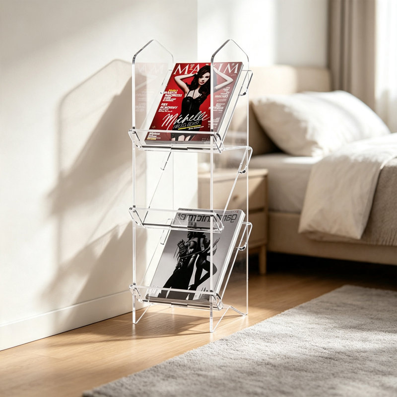 Porte-revues autoportantes en acrylique, H 31,5 po x l 11,02 po x P 9,84 po, Clair