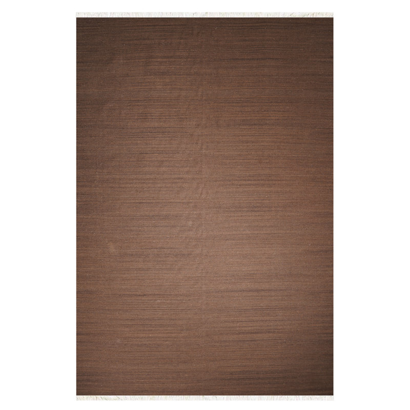 Alithea Hand Woven Flat Weave Kilim Wool Eco-Friendly Area Rugs - Rectangle, Dark Brown Color, Plai Solid Design, Low Pile Handmade Area Rugs for Living Room, Bed Room