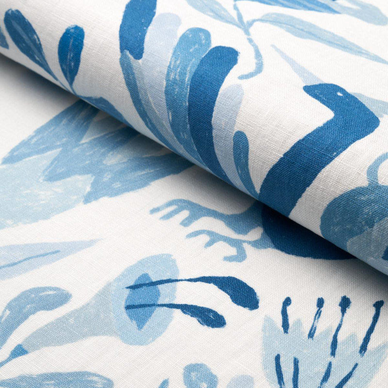 Schumacher x Abel Macias Canopy Fabric, Blue/White