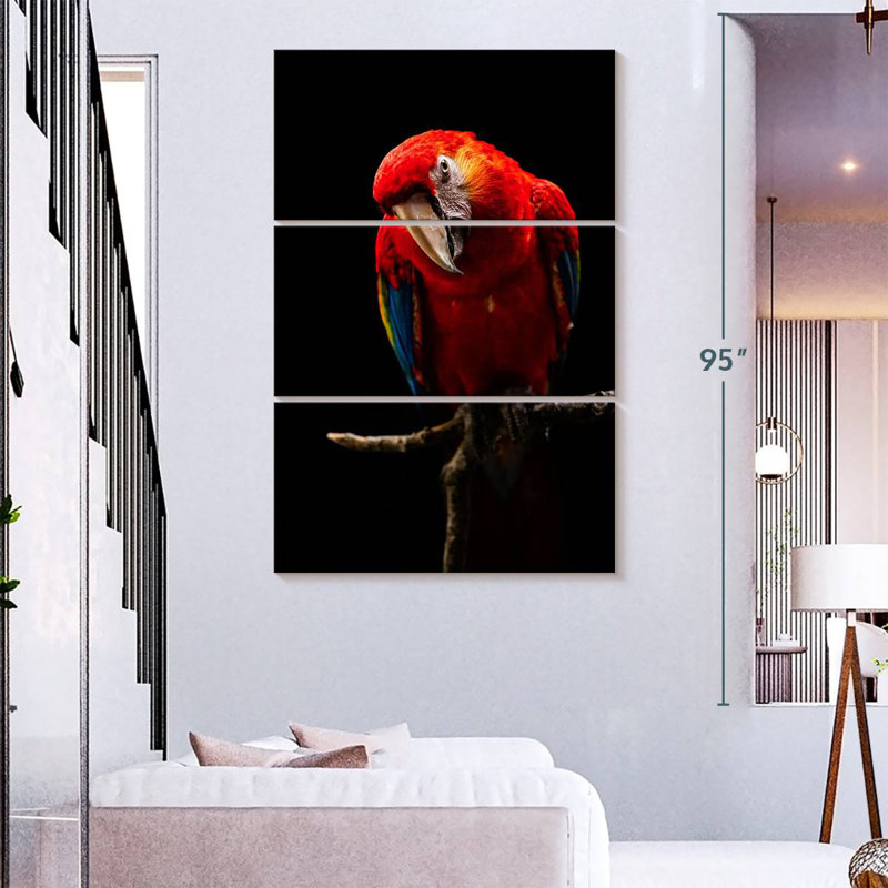 Brampt, portrait d'un ara écarlate, H 32 po x l 20 po