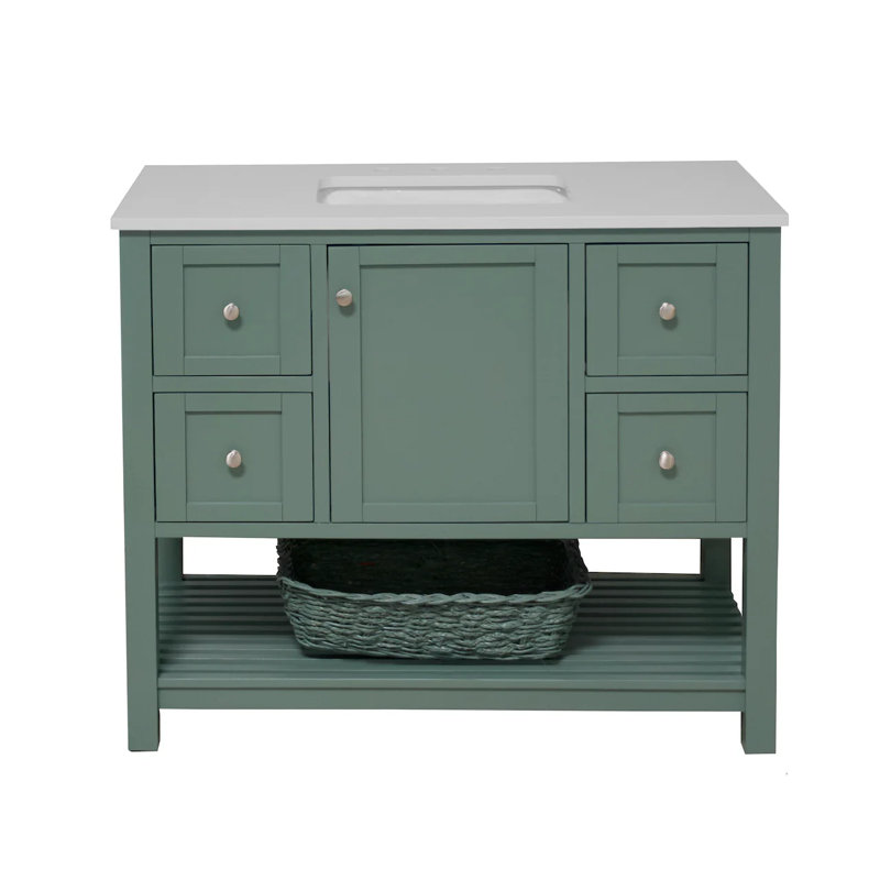 Binne 42" Single Bathroom Vanity Set, Sage Green, Engineered White
