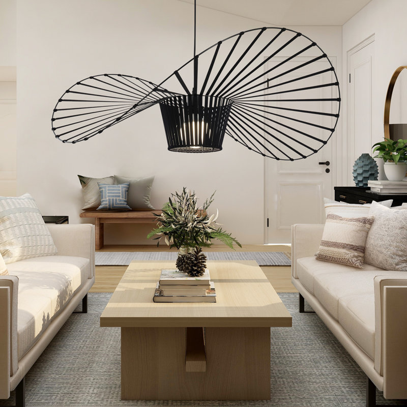 Carlose 1 - Light Black Unique/Statement Pendant Artistic Ribbed LED Pendant Light with Decorative Frame